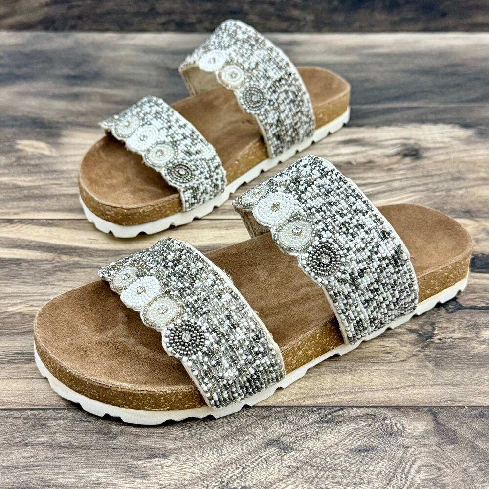 NIB Roan Bed Stu 7.5 Jury White Multi Beaded Slide Sandals Boho - Picture 3 of 12